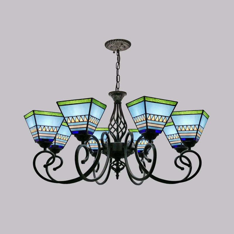 Stained Art Glass Pyramid Chandelier For Restaurants - Antique Inspired Ceiling Lighting Fixture 8 /