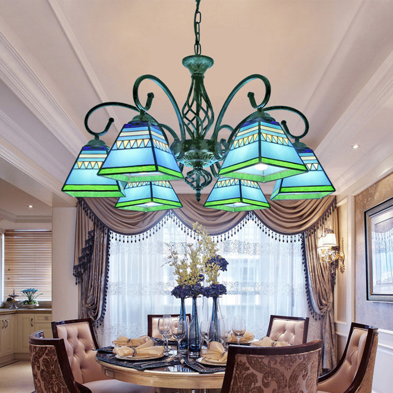 Pyramid Stained Art Glass Chandelier - Antique Style Ceiling Lighting for Restaurants