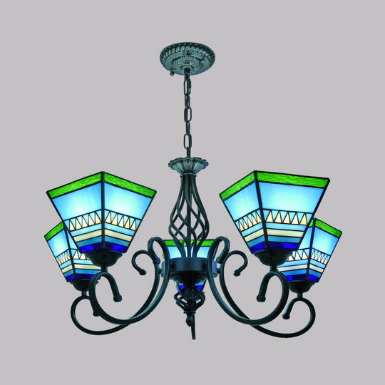 Pyramid Stained Art Glass Chandelier - Antique Style Ceiling Lighting for Restaurants