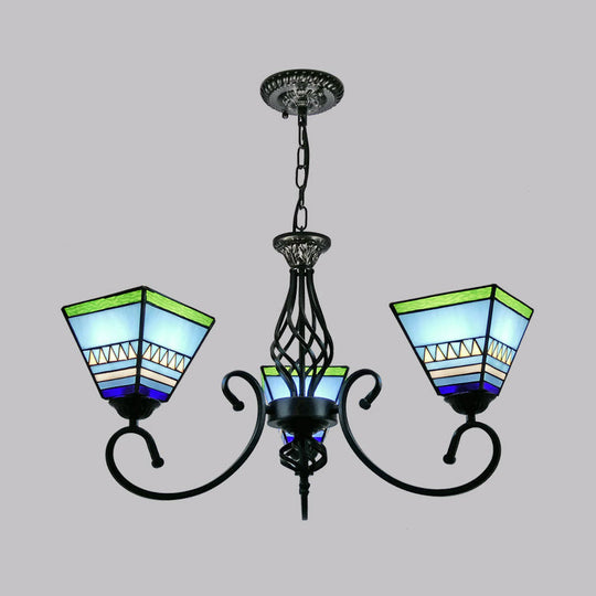 Pyramid Stained Art Glass Chandelier - Antique Style Ceiling Lighting for Restaurants