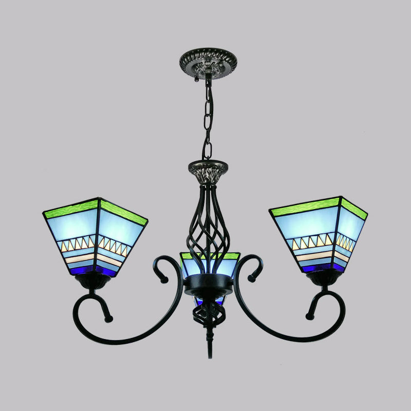 Stained Art Glass Pyramid Chandelier For Restaurants - Antique Inspired Ceiling Lighting Fixture 3 /