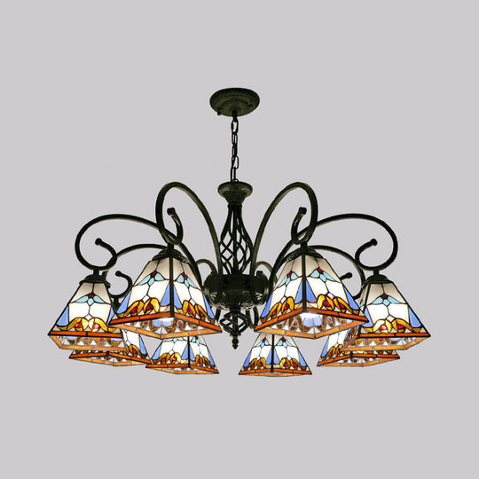 Pyramid Stained Art Glass Chandelier - Antique Style Ceiling Lighting for Restaurants