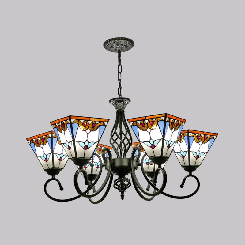 Pyramid Stained Art Glass Chandelier - Antique Style Ceiling Lighting for Restaurants