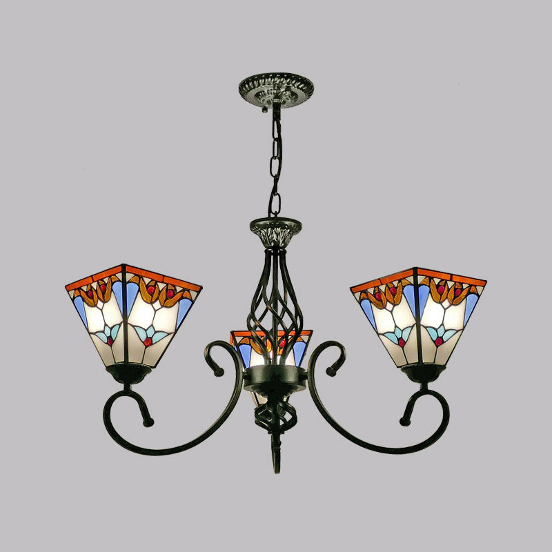 Pyramid Stained Art Glass Chandelier - Antique Style Ceiling Lighting for Restaurants