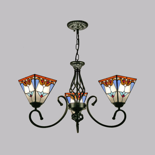 Pyramid Stained Art Glass Chandelier - Antique Style Ceiling Lighting for Restaurants