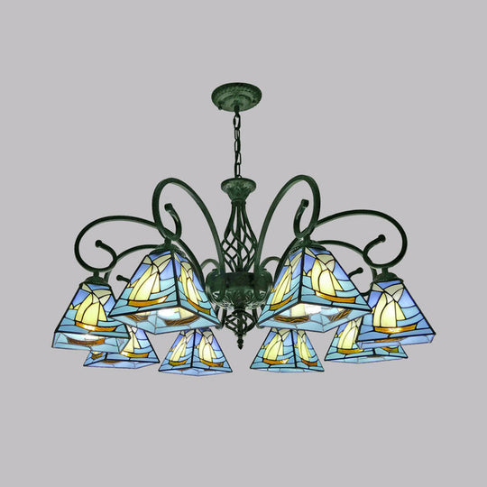 Stained Glass Pyramid Chandelier - Traditional Pendant Light For Dining Room 8 / Blue