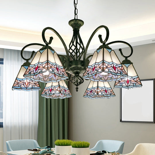 Stained Glass Pyramid Chandelier - Traditional Pendant Light For Dining Room 6 / White