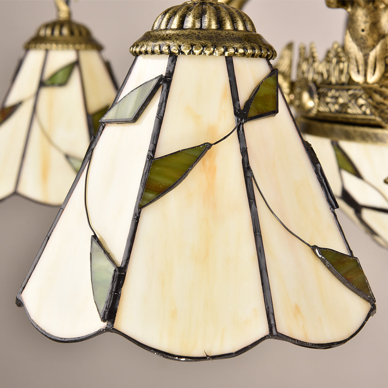 Hand Cut Glass Beige Chandelier with Scalloped Edge - Classic Pendant Light Fixture