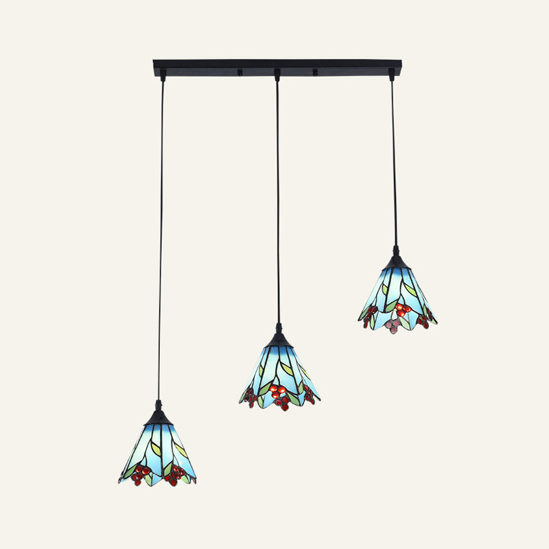 Tiffany-Style Handcrafted Glass Ceiling Lamp with Bell Design - 3-Bulb Suspension Light