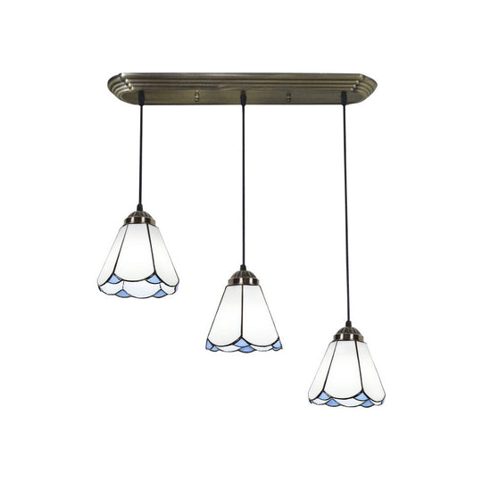 Traditional 3-Head Stained Glass Pendant Light in Bronze with Shaded Hanging Design