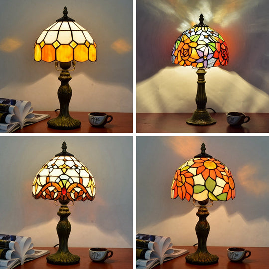 Stained Art Glass Dome Table Lamp - Unique Nightstand Lighting For Living Room Décor