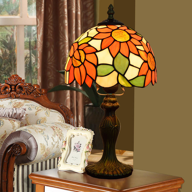 Tiffany Sunflower Stained Glass Table Lamp 1-Light Orange Color