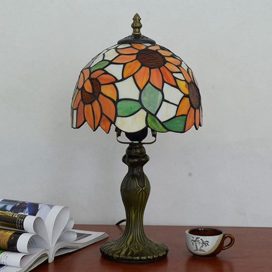 Tiffany Sunflower Stained Glass Table Lamp 1-Light Orange Color