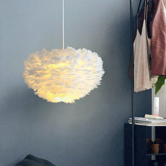 Minimalistic Feather Chandelier Light for Girls Bedroom Ceiling - Hemisphere Shaped Fixture