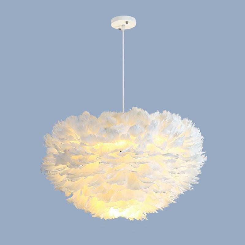 Minimalistic Feather Chandelier Light for Girls Bedroom Ceiling - Hemisphere Shaped Fixture