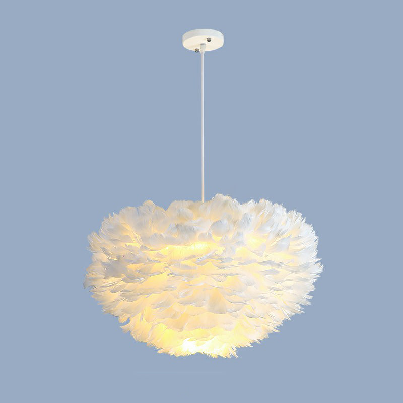 Minimalistic Feather Chandelier Light for Girls Bedroom Ceiling - Hemisphere Shaped Fixture