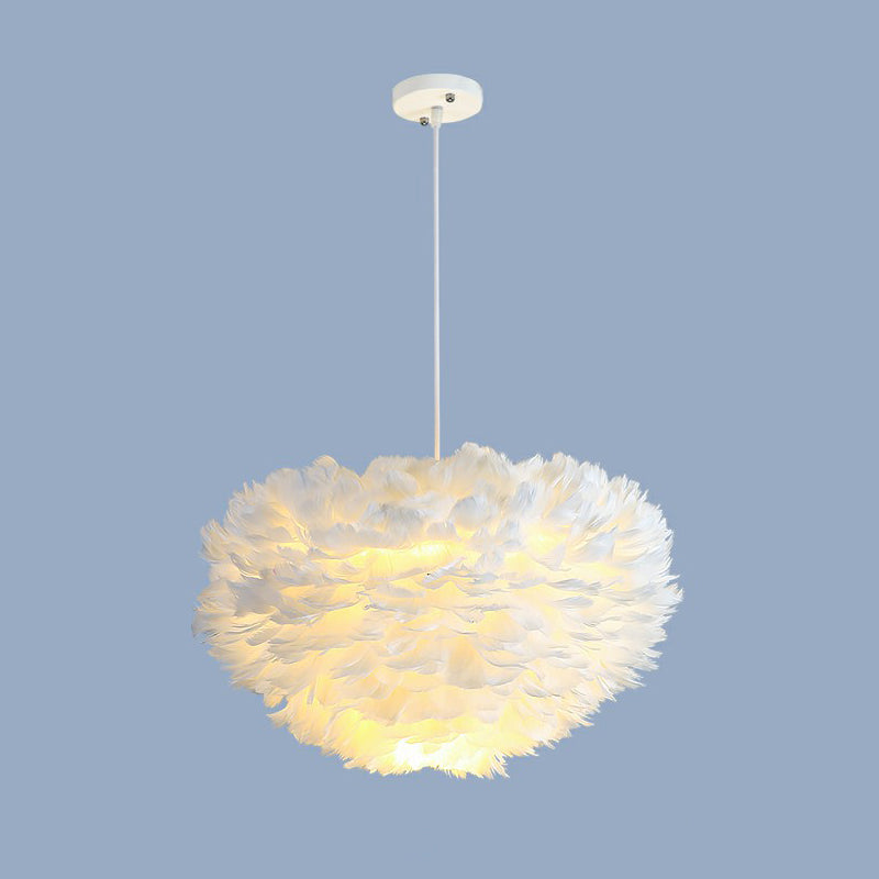 Minimalistic Feather Chandelier Light for Girls Bedroom Ceiling - Hemisphere Shaped Fixture