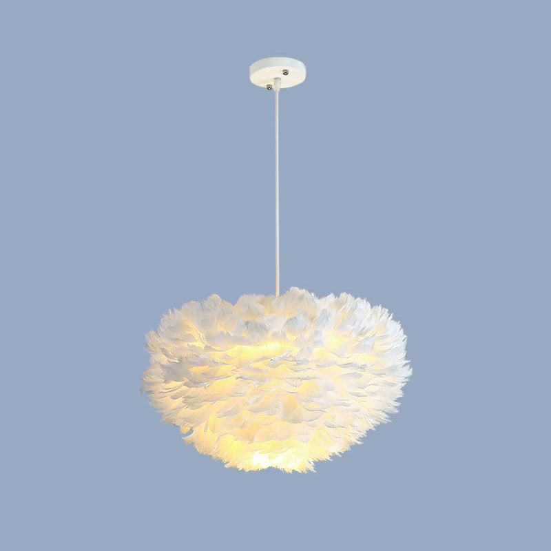 Minimalistic Feather Chandelier Light for Girls Bedroom Ceiling - Hemisphere Shaped Fixture