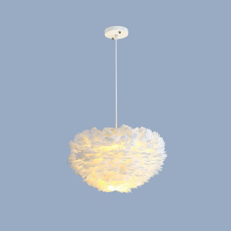 Minimalistic Feather Chandelier Light for Girls Bedroom Ceiling - Hemisphere Shaped Fixture