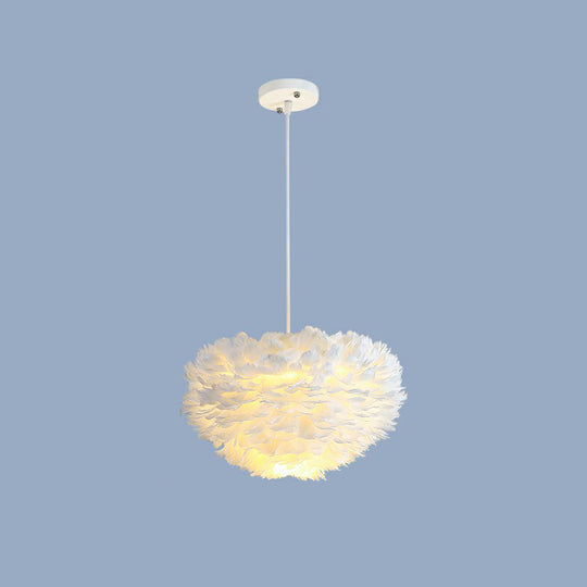 Minimalistic Feather Chandelier Light for Girls Bedroom Ceiling - Hemisphere Shaped Fixture