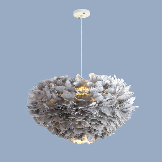 Minimalistic Feather Chandelier Light for Girls Bedroom Ceiling - Hemisphere Shaped Fixture