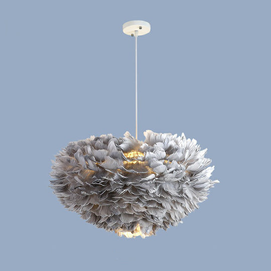 Minimalistic Feather Chandelier Light for Girls Bedroom Ceiling - Hemisphere Shaped Fixture