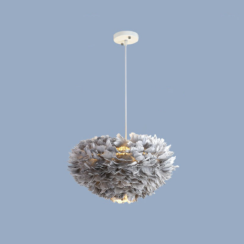 Minimalistic Feather Chandelier Light for Girls Bedroom Ceiling - Hemisphere Shaped Fixture