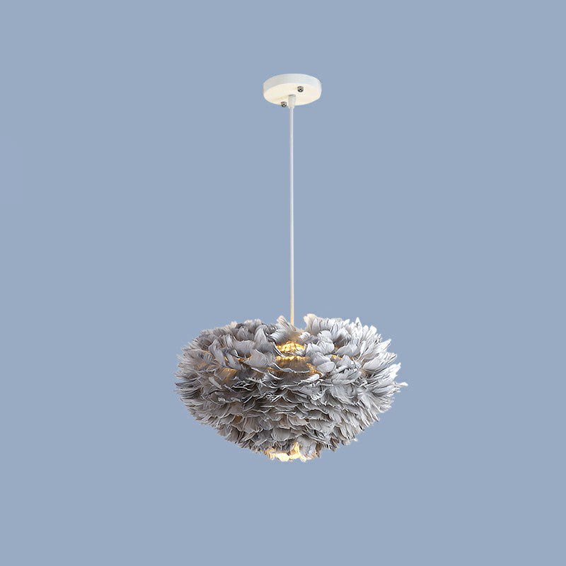 Minimalistic Feather Chandelier Light for Girls Bedroom Ceiling - Hemisphere Shaped Fixture