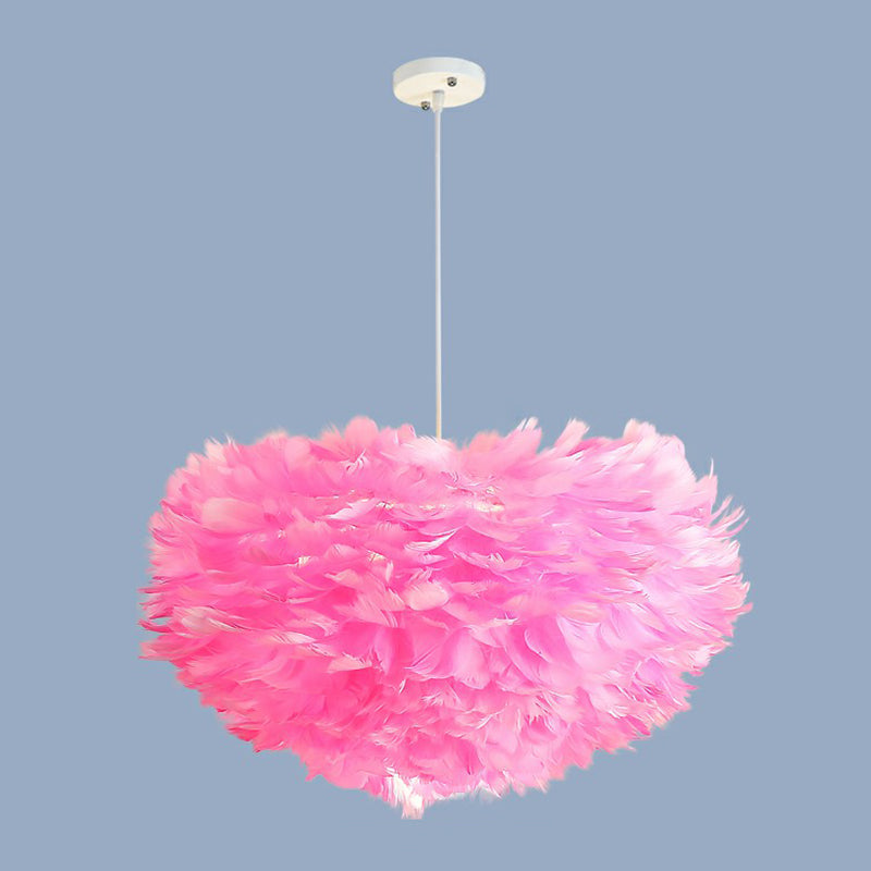 Minimalistic Feather Chandelier Light for Girls Bedroom Ceiling - Hemisphere Shaped Fixture