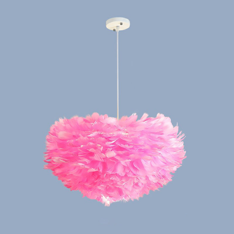 Minimalistic Feather Chandelier Light for Girls Bedroom Ceiling - Hemisphere Shaped Fixture