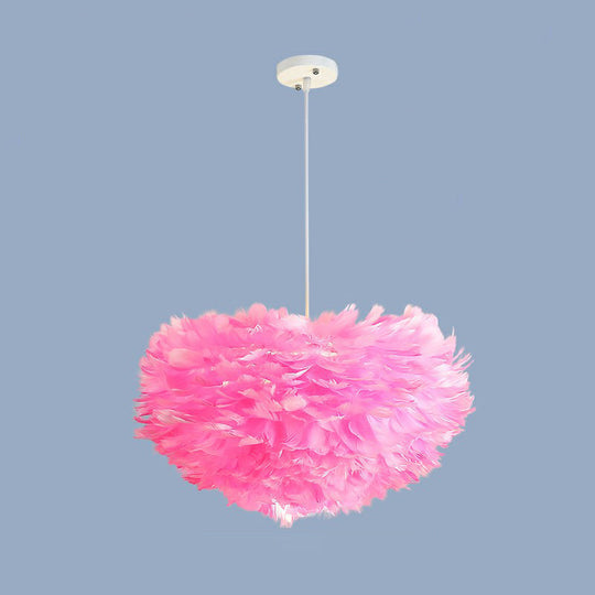 Minimalistic Feather Chandelier Light for Girls Bedroom Ceiling - Hemisphere Shaped Fixture