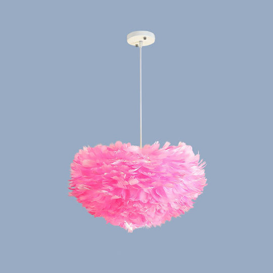 Minimalistic Feather Chandelier Light for Girls Bedroom Ceiling - Hemisphere Shaped Fixture