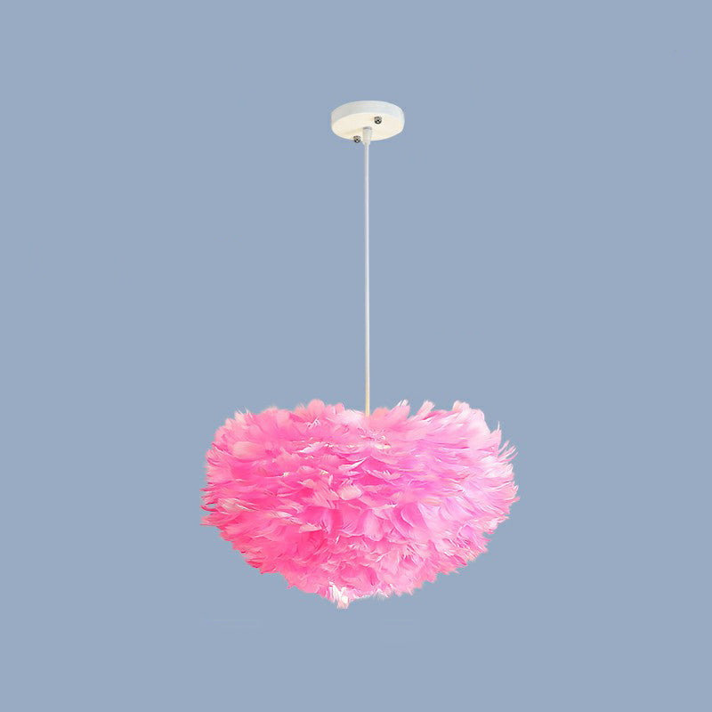 Minimalistic Feather Chandelier Light for Girls Bedroom Ceiling - Hemisphere Shaped Fixture