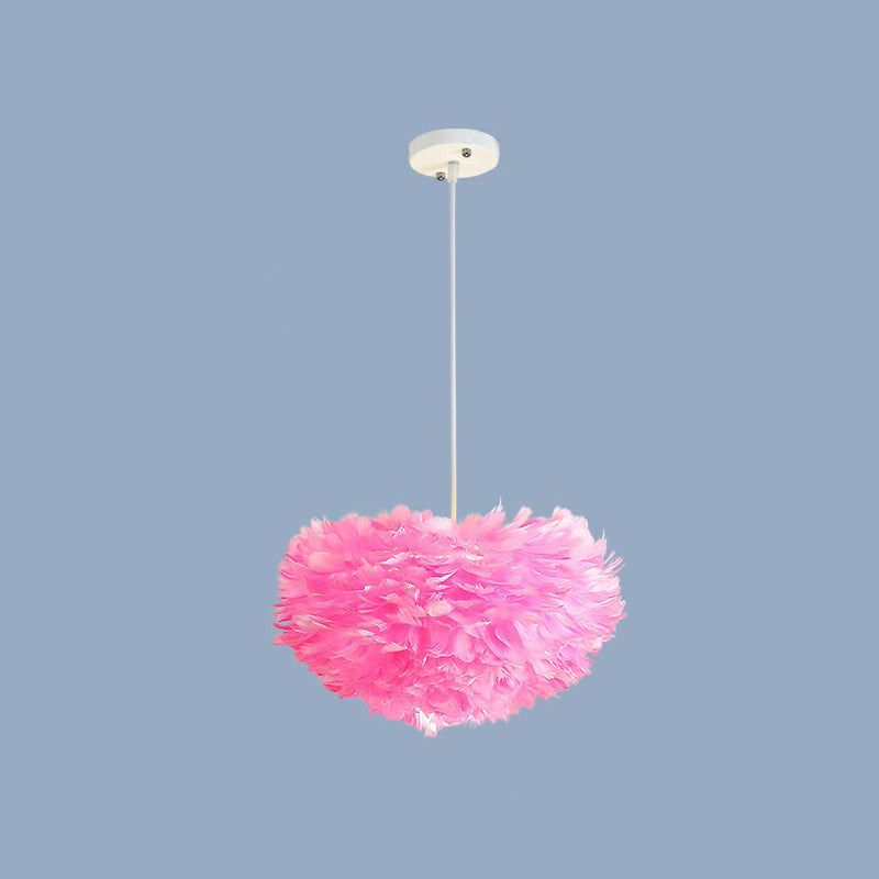 Minimalistic Feather Chandelier Light for Girls Bedroom Ceiling - Hemisphere Shaped Fixture