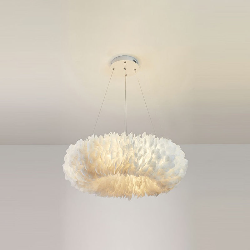 Minimalist White Feather Chandelier Pendant Light for Girls' Bedroom