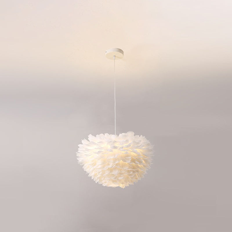 Feather Chandelier Pendant Light - Stylish And Simple Bedroom Hanging Fixture In White / 19.5 Globe