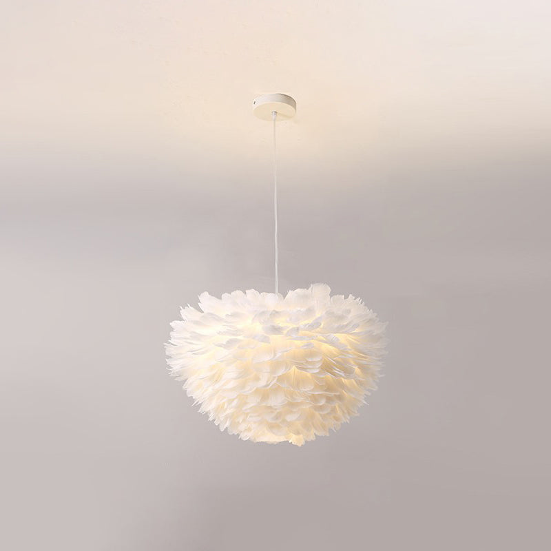 Minimalist White Feather Chandelier Pendant Light for Girls' Bedroom