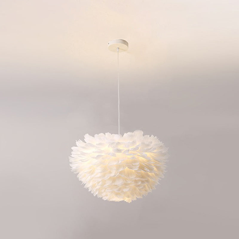 Feather Chandelier Pendant Light - Stylish And Simple Bedroom Hanging Fixture In White / 27.5 Globe