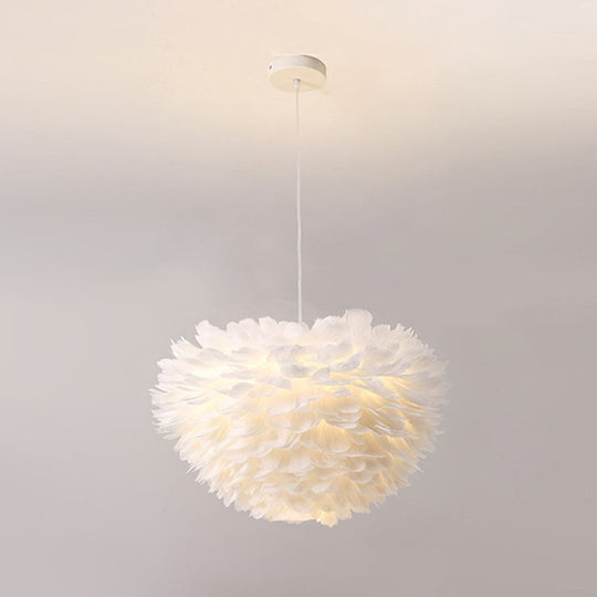 Minimalist White Feather Chandelier Pendant Light for Girls' Bedroom