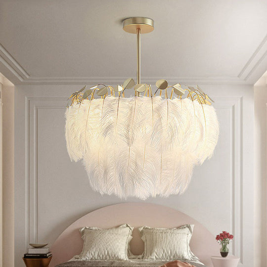 Nordic Style Gold Feather Nursery Pendant Chandelier Light Fixture