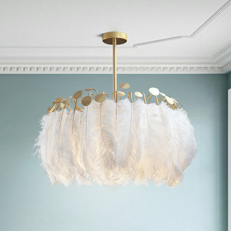 Nordic Style Feather Round Chandelier Light - Gold Pendant Fixture For Nursery / 1 Tier