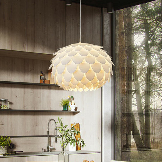 White Feather Hanging Lamp: Round Ceiling Light for Girls' Bedroom - Simplicity & Style