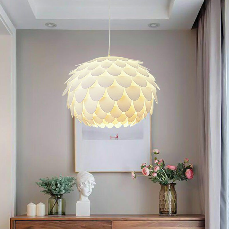 White Feather Hanging Lamp: Round Ceiling Light for Girls' Bedroom - Simplicity & Style