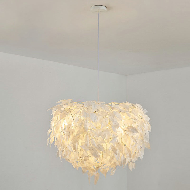 White Feather Hanging Lamp: Round Ceiling Light for Girls' Bedroom - Simplicity & Style