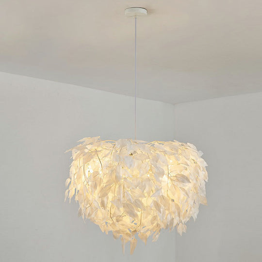 White Feather Hanging Lamp: Round Ceiling Light for Girls' Bedroom - Simplicity & Style