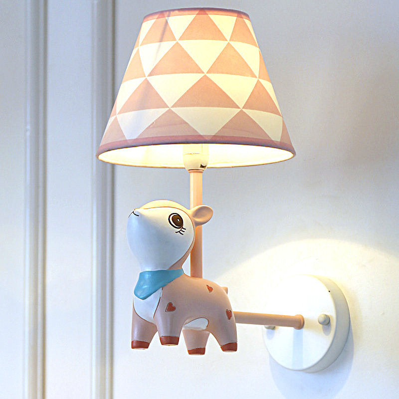 Kids Pink Deer Nursery Wall Light With Single Bulb - Stylish Empire Shade Fixture / C