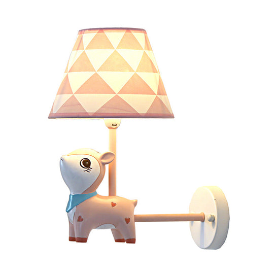 Kids Pink Deer Nursery Wall Light With Single Bulb - Stylish Empire Shade Fixture