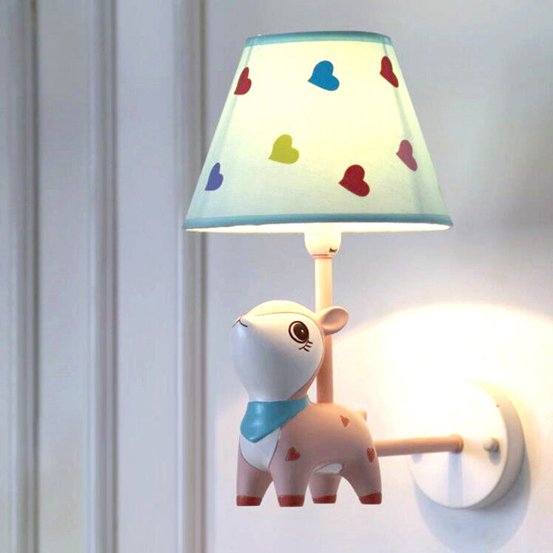 Kids Pink Deer Nursery Wall Light With Single Bulb - Stylish Empire Shade Fixture / A