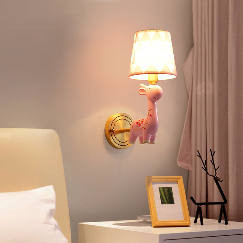 Giraffe Resin Wall Mount Light - Kids Pink Lighting With Fabric Shade