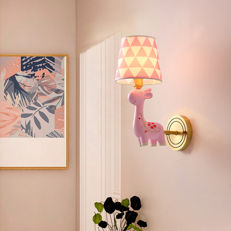 Giraffe Resin Wall Mount Light - Kids Pink Lighting With Fabric Shade